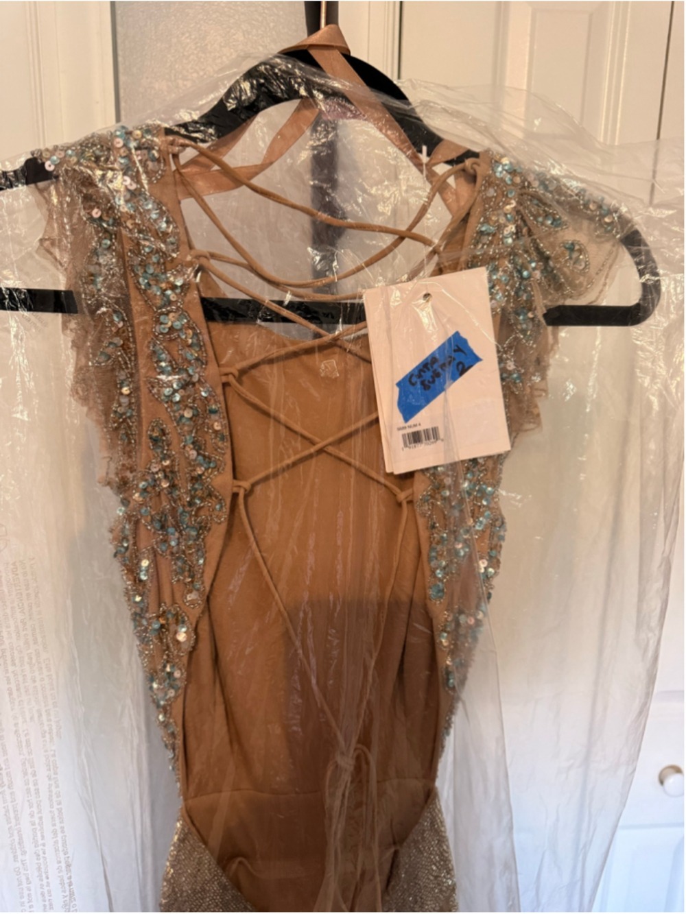 Women's Beaded Sequin Dress Size 4 Beige Blue - Picture 8 of 15